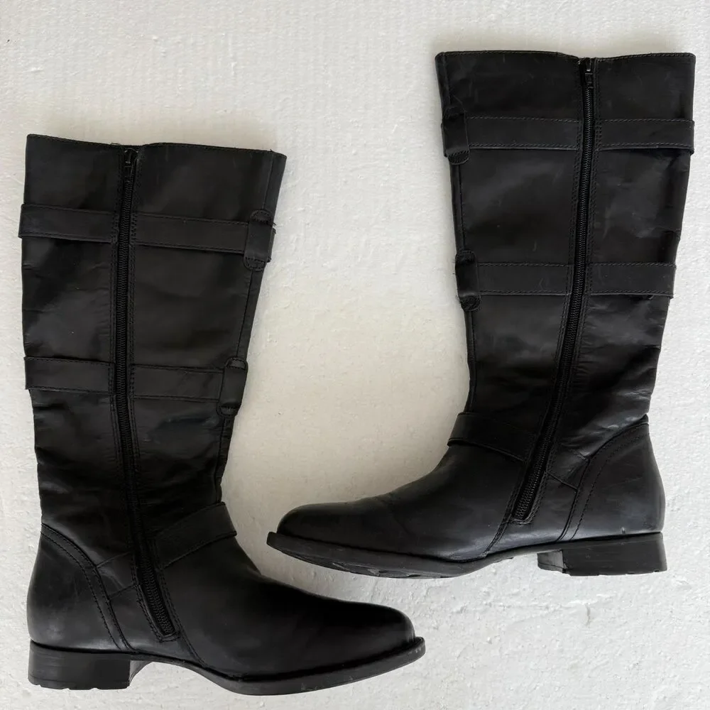 Size 8M - Born Falmouth Tall Women's Black Leather Plaid Lined Western Boot